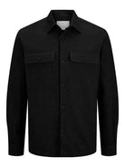JACK JONES PREMIUM Raymond Melange Solid Long Sleeve Overshirt-Black Beauty Black Beauty flat front view
