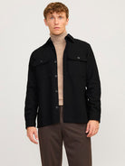 JACK JONES PREMIUM Raymond Melange Solid Long Sleeve Overshirt-Black Beauty Black Beauty front view