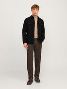 JACK JONES PREMIUM Raymond Melange Solid Long Sleeve Overshirt-Black Beauty Black Beauty model front view