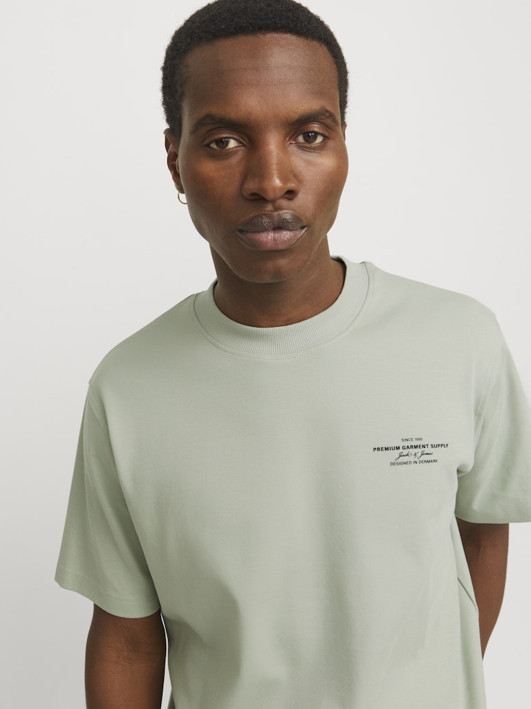 Chad Branding Tee -Aqua Gray-Close up view
