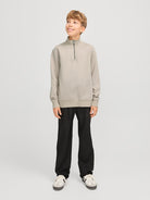 Jack Jones Youths Bradley Sweat Junior Half Zip-Moonbeam Moonbeam model front view