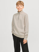 Jack Jones Youths Bradley Sweat Junior Half Zip-Moonbeam Moonbeam front view