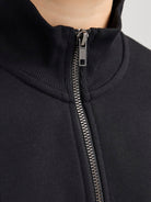 Jack Jones Youths Bradley Sweat Junior Half Zip-Black Black flat front view