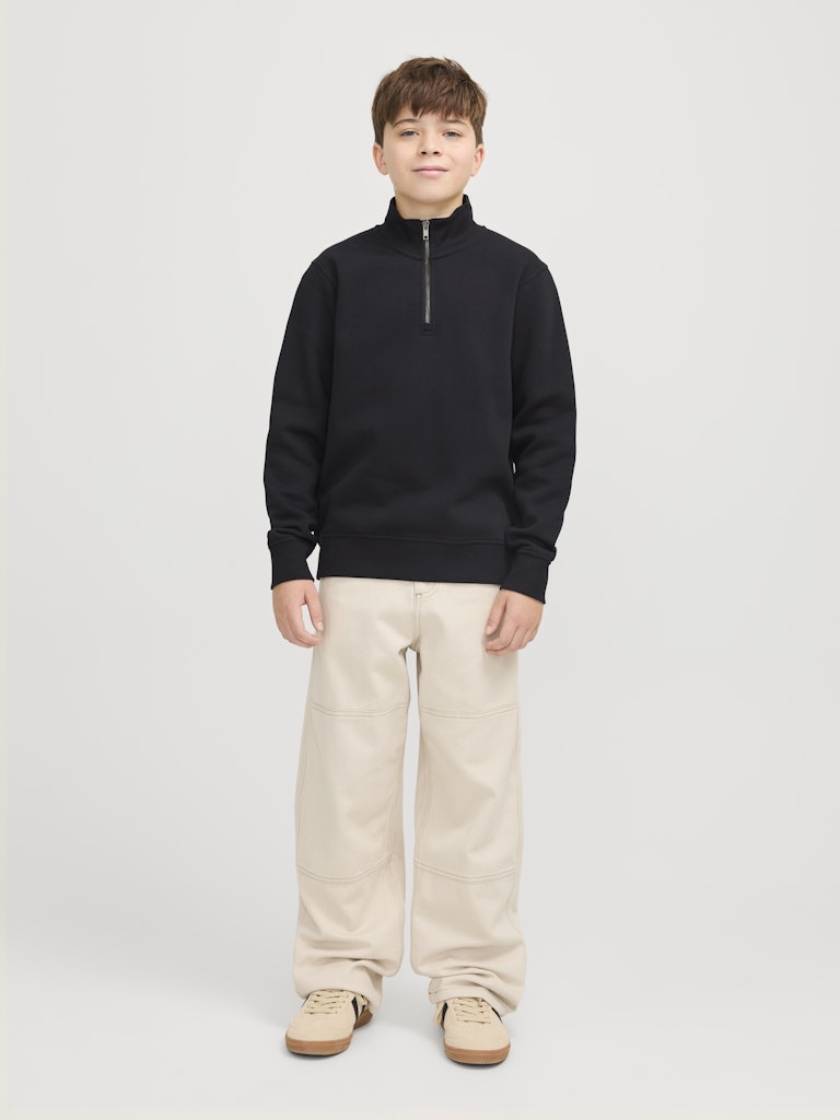 Jack Jones Youths Bradley Sweat Junior Half Zip-Black Black model front view
