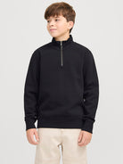 Jack Jones Youths Bradley Sweat Junior Half Zip-Black Black front view