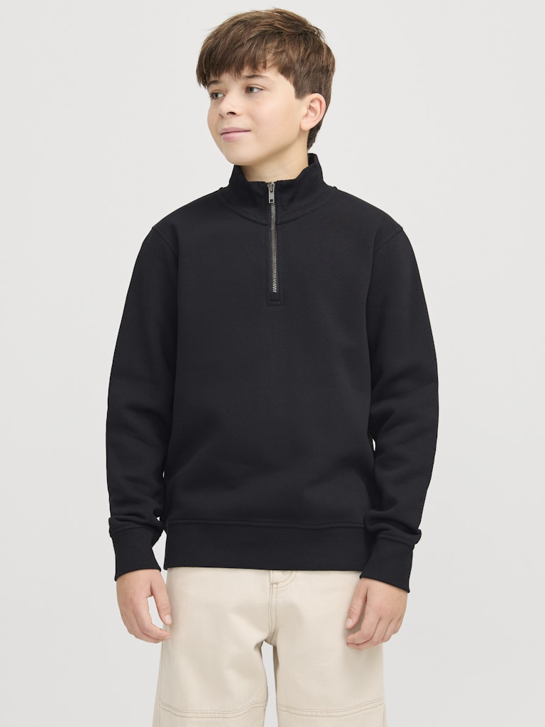Jack Jones Youths Bradley Sweat Junior Half Zip-Black Black front view