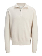 JACK JONES PREMIUM Milano Stitch Half Zip Knit-Cloud Dancer CLOUD DANCER flat front view