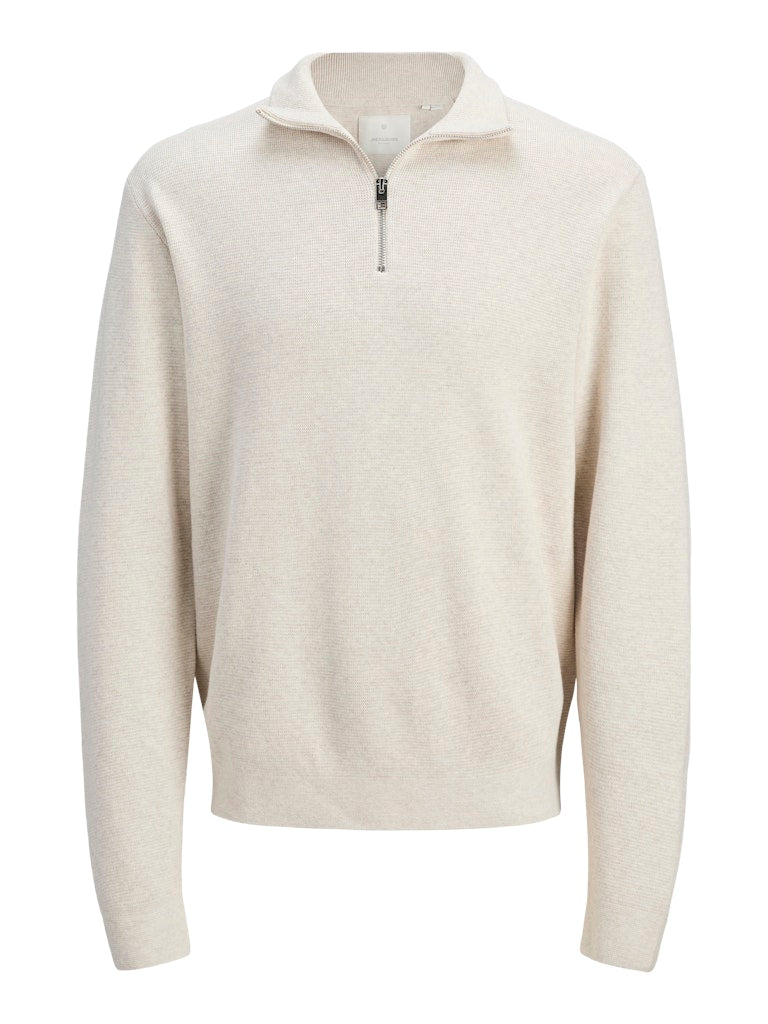 JACK JONES PREMIUM Milano Stitch Half Zip Knit-Cloud Dancer CLOUD DANCER flat front view