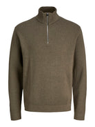 JACK JONES PREMIUM Milano Stitch Half Zip Knit-Stone Gray stone gray side view