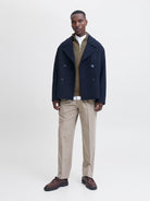 JACK JONES PREMIUM Milano Stitch Half Zip Knit-Stone Gray stone gray model front view