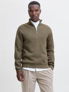 JACK JONES PREMIUM Milano Stitch Half Zip Knit-Stone Gray stone gray front view