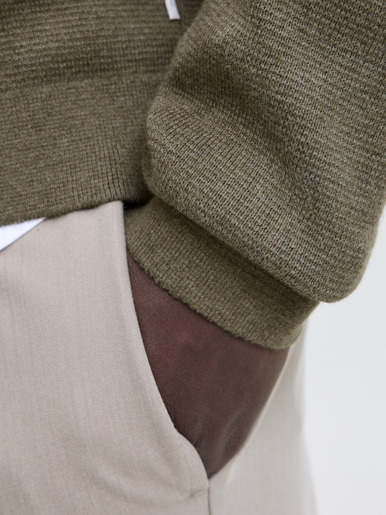Milano Stitch Half Zip Knit-Stone Gray-Sleeve view
