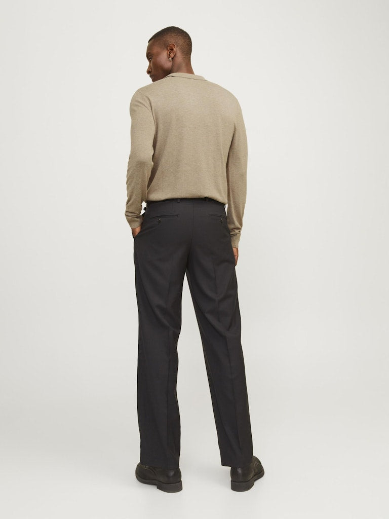 Men's William Knit Long Sleeve Polo-Greige-Model Back View