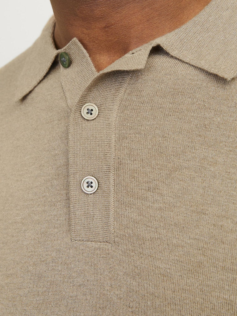 Men's William Knit Long Sleeve Polo-Greige-Collar View