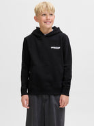 Jack Jones Youths Union Print Sweat Hood Junior-Black Black front view