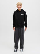 Jack Jones Youths Union Print Sweat Hood Junior-Black Black model front view