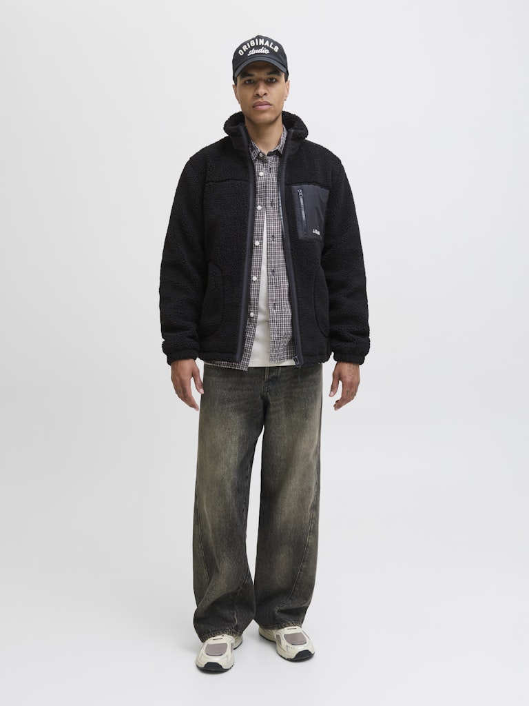 Men's Soho Teddy Jacket-Black-Model Full Front View