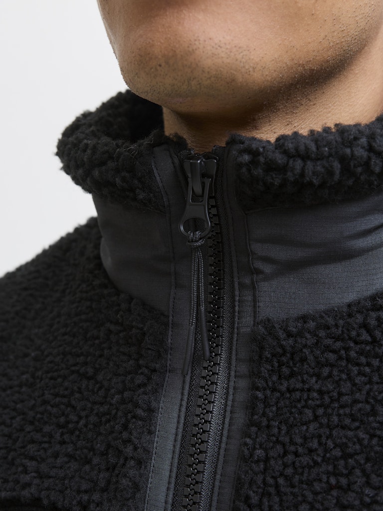 Men's Soho Teddy Jacket-Black-Neck View/Zip View