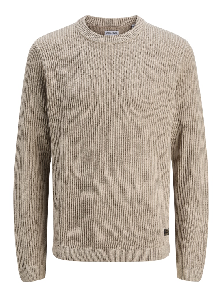 Beige ribbed sweater on a white background