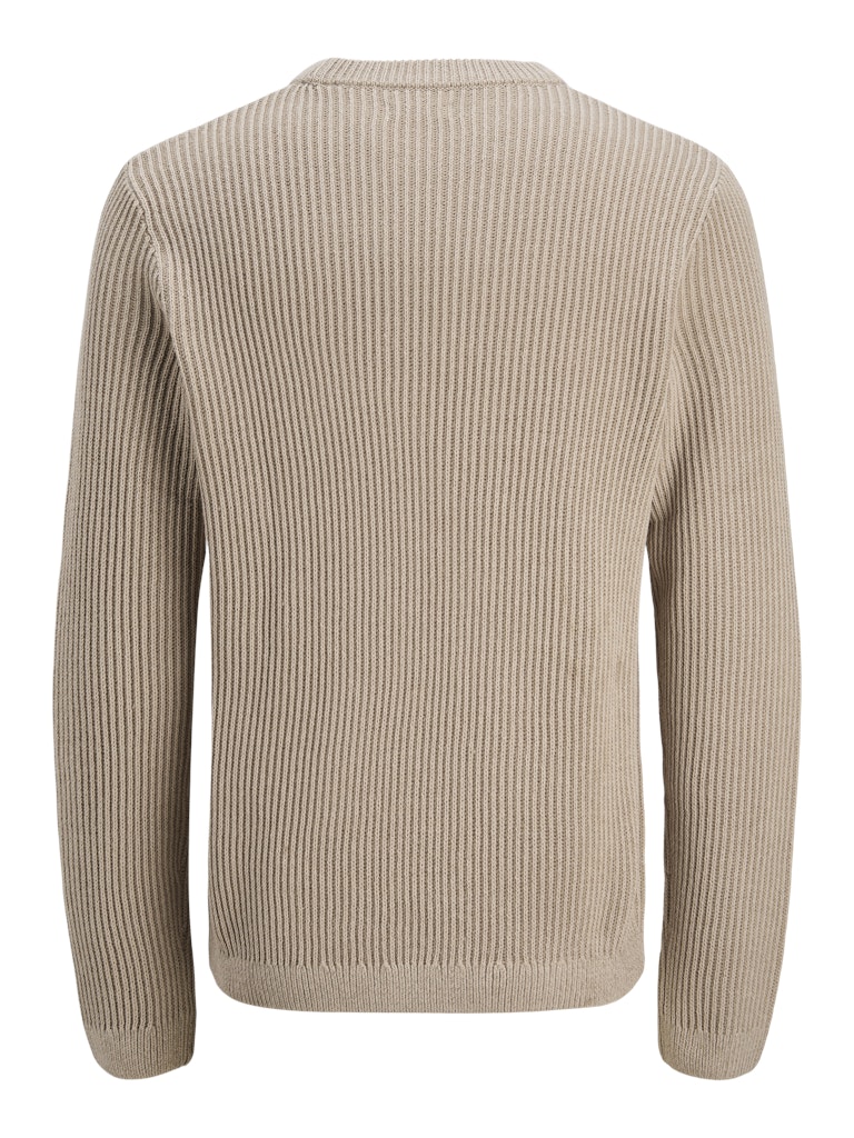 Beige ribbed sweater on a white background