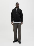 JACK & JONES Soho Sweat Quarter Zip-Black Black model front view