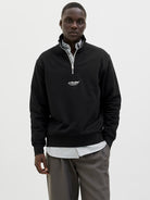 JACK & JONES Soho Sweat Quarter Zip-Black Black front view