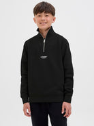 Jack Jones Youths Soho Junior Quarter Zip Sweatshirt-Black BLACK front view