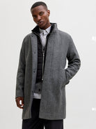 JACK & JONES Keith Wool Dark Grey Melange Coat Dark Grey Melange flat front view