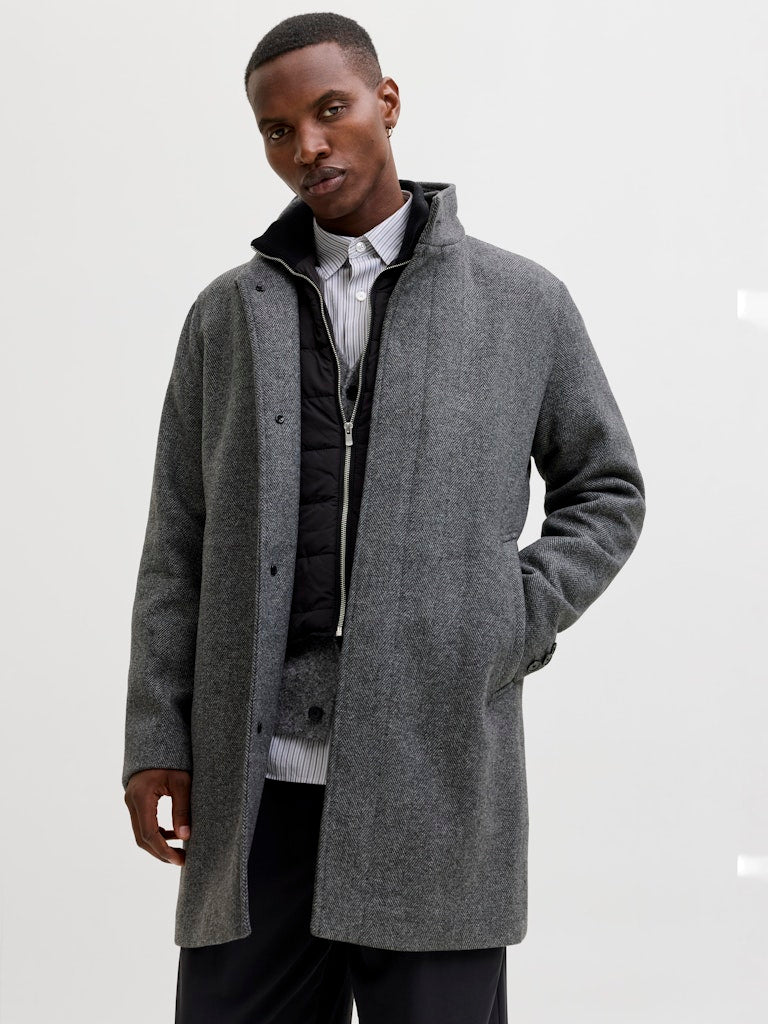 JACK & JONES Keith Wool Dark Grey Melange Coat Dark Grey Melange flat front view