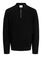 JACK JONES PREMIUM Milano Stitch Knit Zip Polo-Black Black side view
