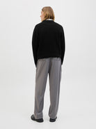 JACK JONES PREMIUM Milano Stitch Knit Zip Polo-Black Black detail view