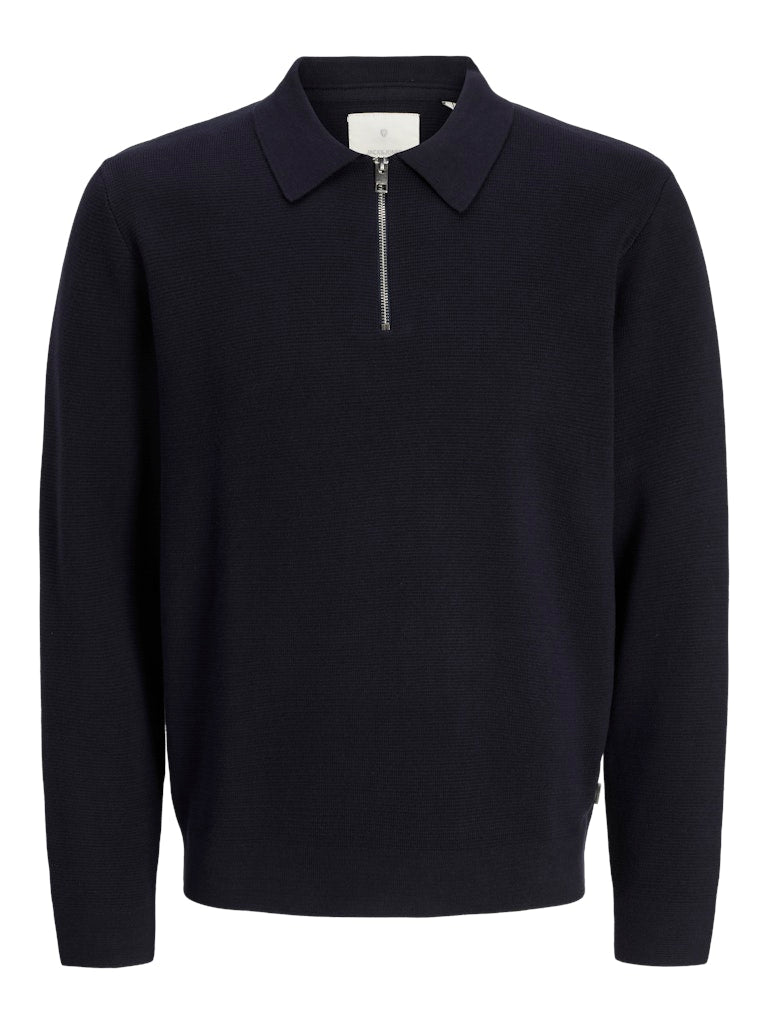 Men's Milano Stitch Knit Zip Polo-Night Sky-Ghost Front View
