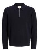 JACK JONES PREMIUM Milano Stitch Knit Zip Polo-Night Sky Night Sky side view