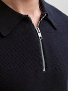 JACK JONES PREMIUM Milano Stitch Knit Zip Polo-Night Sky Night Sky back view