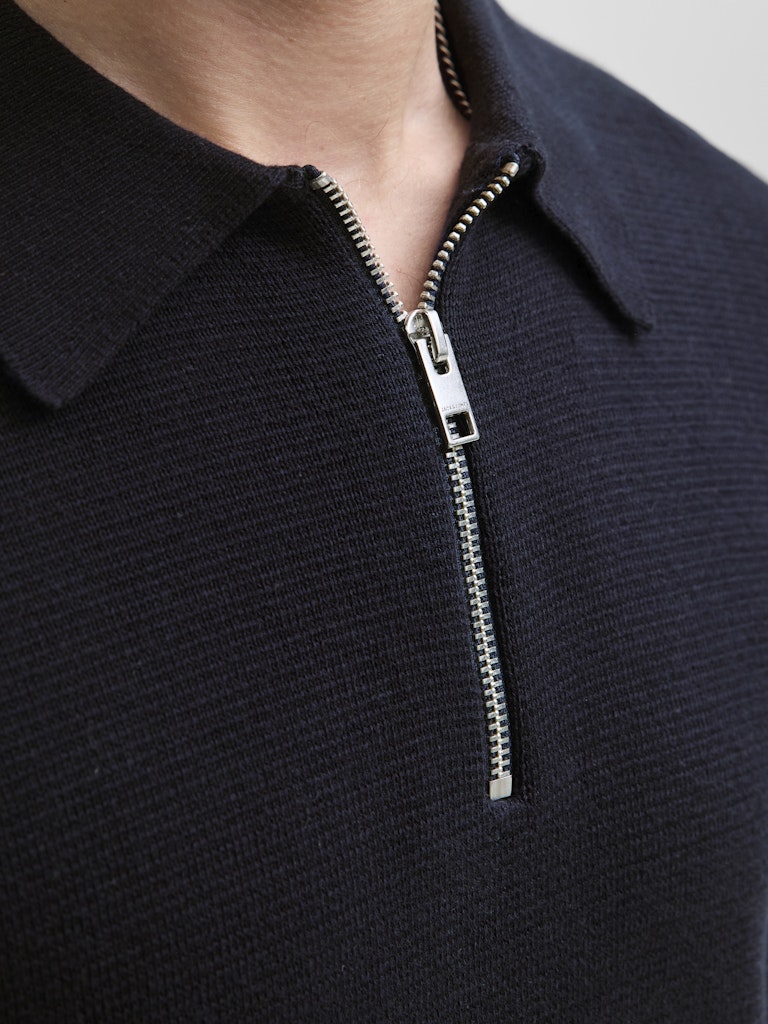 JACK JONES PREMIUM Milano Stitch Knit Zip Polo-Night Sky Night Sky back view