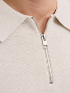 JACK JONES PREMIUM Milano Stitch Knit Zip Polo-Cloud Dancer Cloud Dancer flat front view