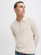JACK JONES PREMIUM Milano Stitch Knit Zip Polo-Cloud Dancer Cloud Dancer back view