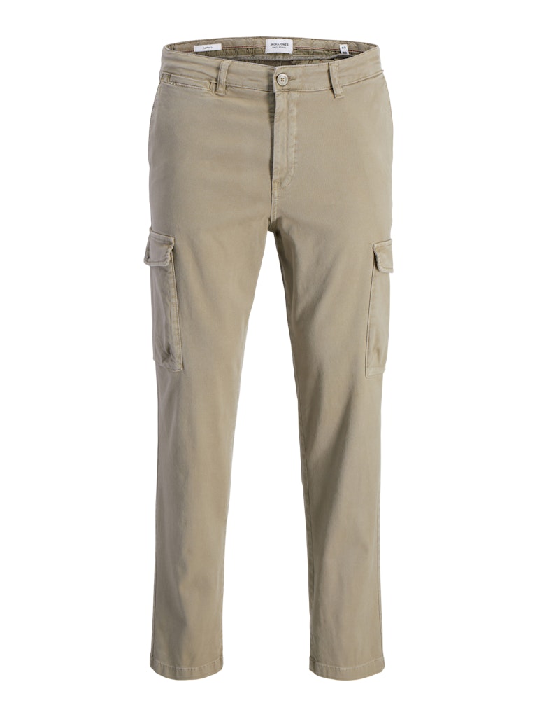 Beige cargo pants on a white background-Front view