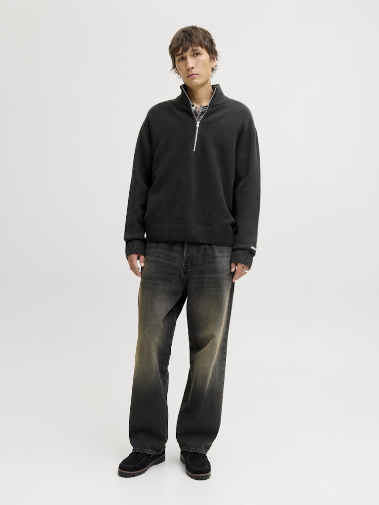 JACK JONES ORIGINALS Norrebro Knit Half Zip-Black Black detail view
