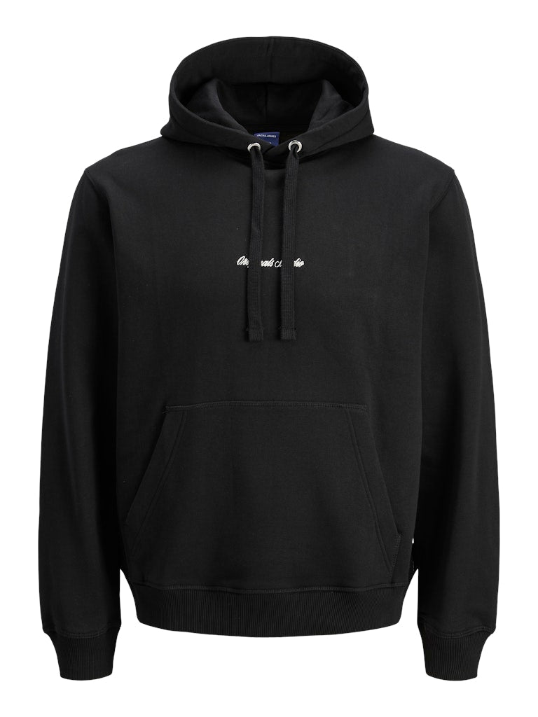 JACK JONES ORIGINALS Norrebro Embroidered Hoodie-Black Black back view
