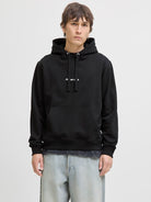 JACK JONES ORIGINALS Norrebro Embroidered Hoodie-Black Black model front view