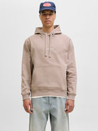 JACK JONES ORIGINALS Norrebro Embroidered Hoodie-Mocha Meringue Mocha Meringue front view