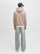 JACK JONES ORIGINALS Norrebro Embroidered Hoodie-Mocha Meringue Mocha Meringue model front view