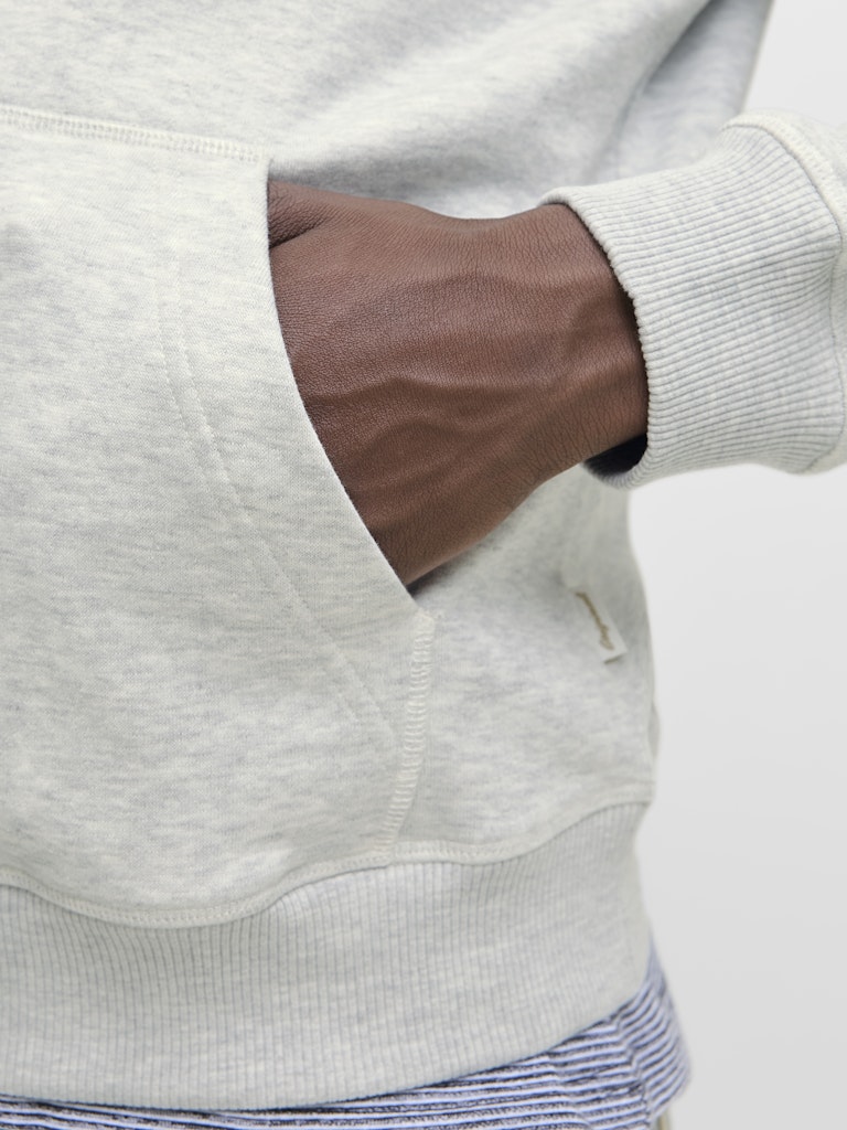 JACK JONES ORIGINALS Norrebro Embroidered Hoodie-White Melange White Melange back view