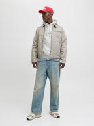 JACK JONES ORIGINALS Norrebro Embroidered Hoodie-White Melange White Melange model front view