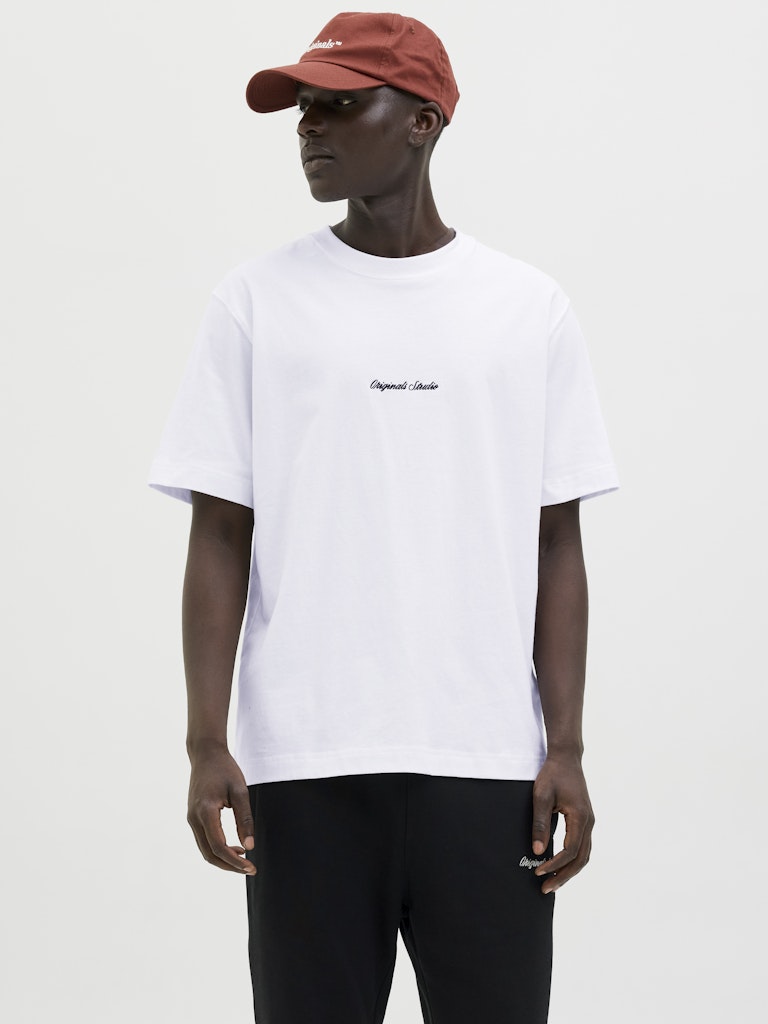 JACK JONES ORIGINALS Norrebro Embroidered Tee-Bright White Bright White front view