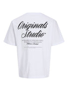 JACK JONES ORIGINALS Norrebro Typo Tee Short Sleeve Crew Neck Tee-Bright White Bright White flat front view