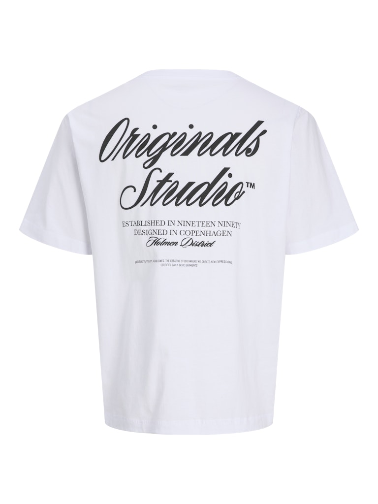 JACK JONES ORIGINALS Norrebro Typo Tee Short Sleeve Crew Neck Tee-Bright White Bright White flat front view