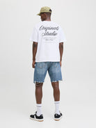 JACK JONES ORIGINALS Norrebro Typo Tee Short Sleeve Crew Neck Tee-Bright White Bright White model front view