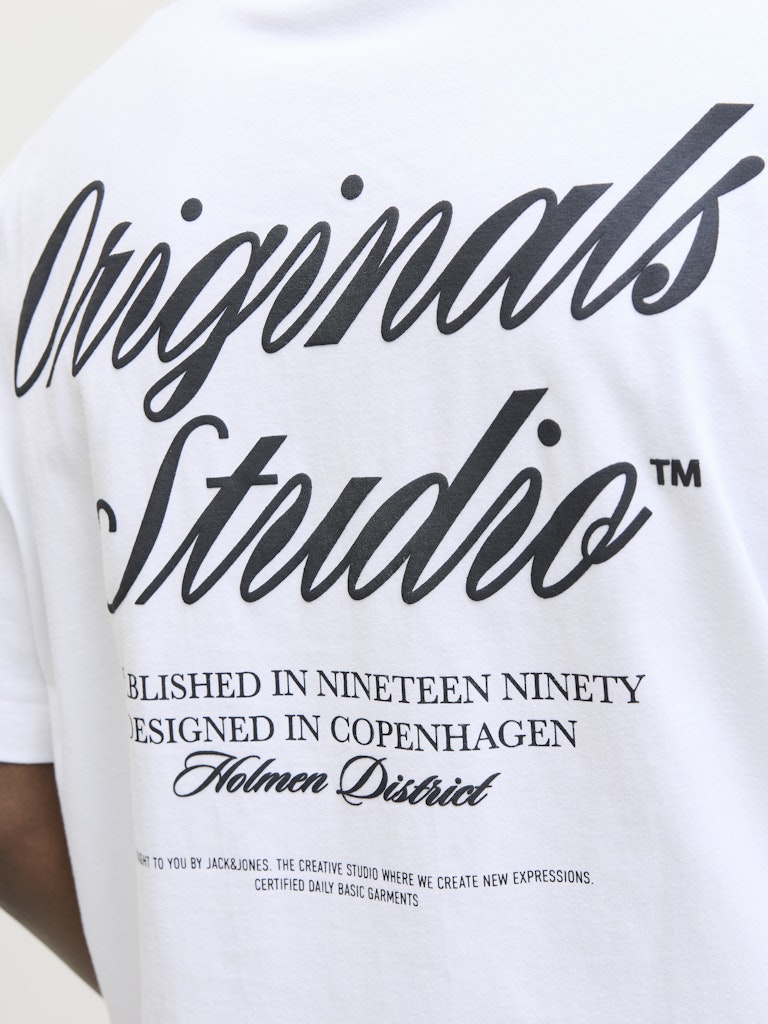 JACK JONES ORIGINALS Norrebro Typo Tee Short Sleeve Crew Neck Tee-Bright White Bright White detail view